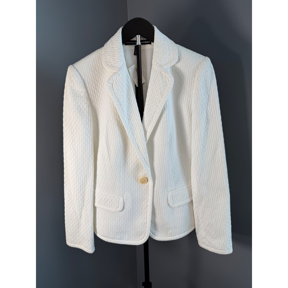 Linda Allard Ellen Tracy Blazer Womens 8 White Textured Cotton Classic  NWT